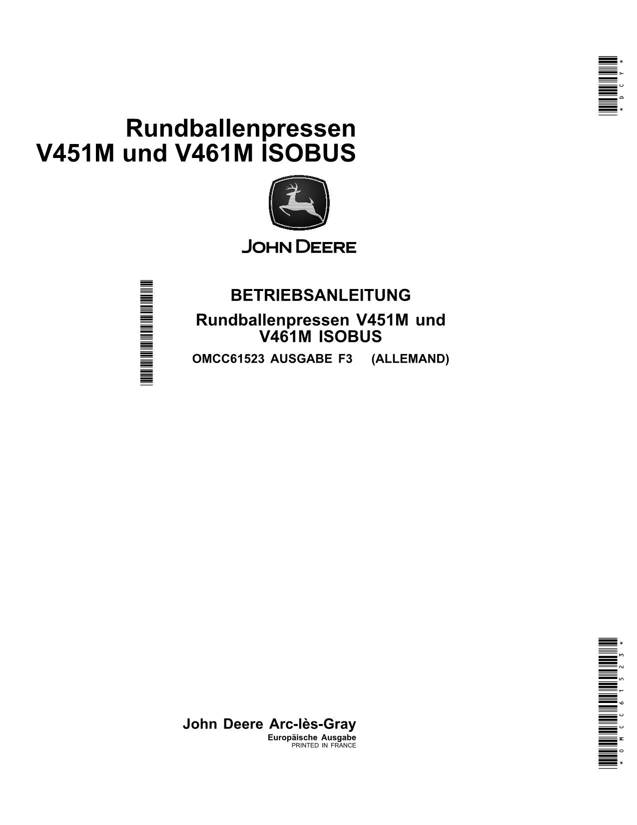 JOHN DEERE RUNDBALLENPRESSEN V461M V451M ISOBUS BETRIEBSANLEITUNG #2