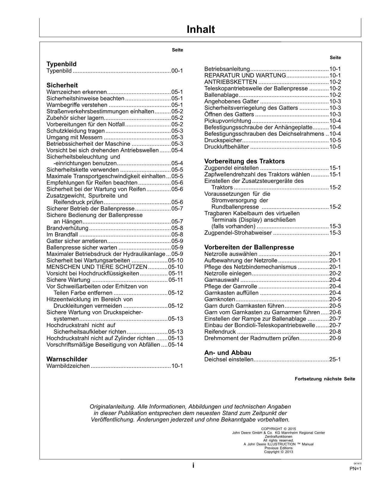 JOHN DEERE RUNDBALLENPRESSE F440R BETRIEBSANLEITUNG