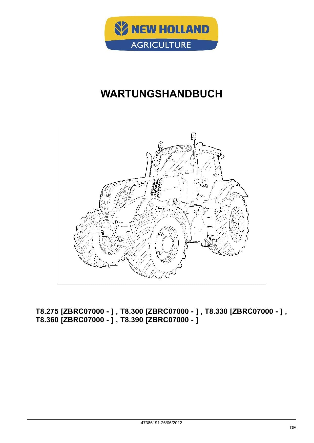 MANUEL DE RÉPARATION TRAKTOR NEW HOLLAND T8.275 T8.300 T8.330 T8.360 T8.390 #1