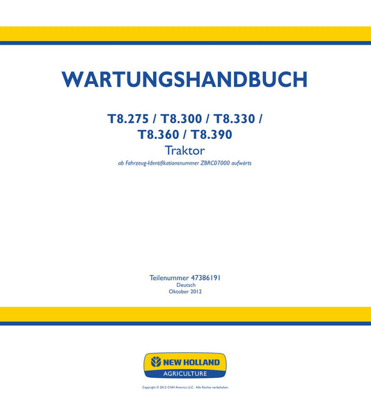 NEW HOLLAND T8.275 T8.300 T8.330 T8.360 T8.390 TRAKTOR REPARATURHANDBUCH #1