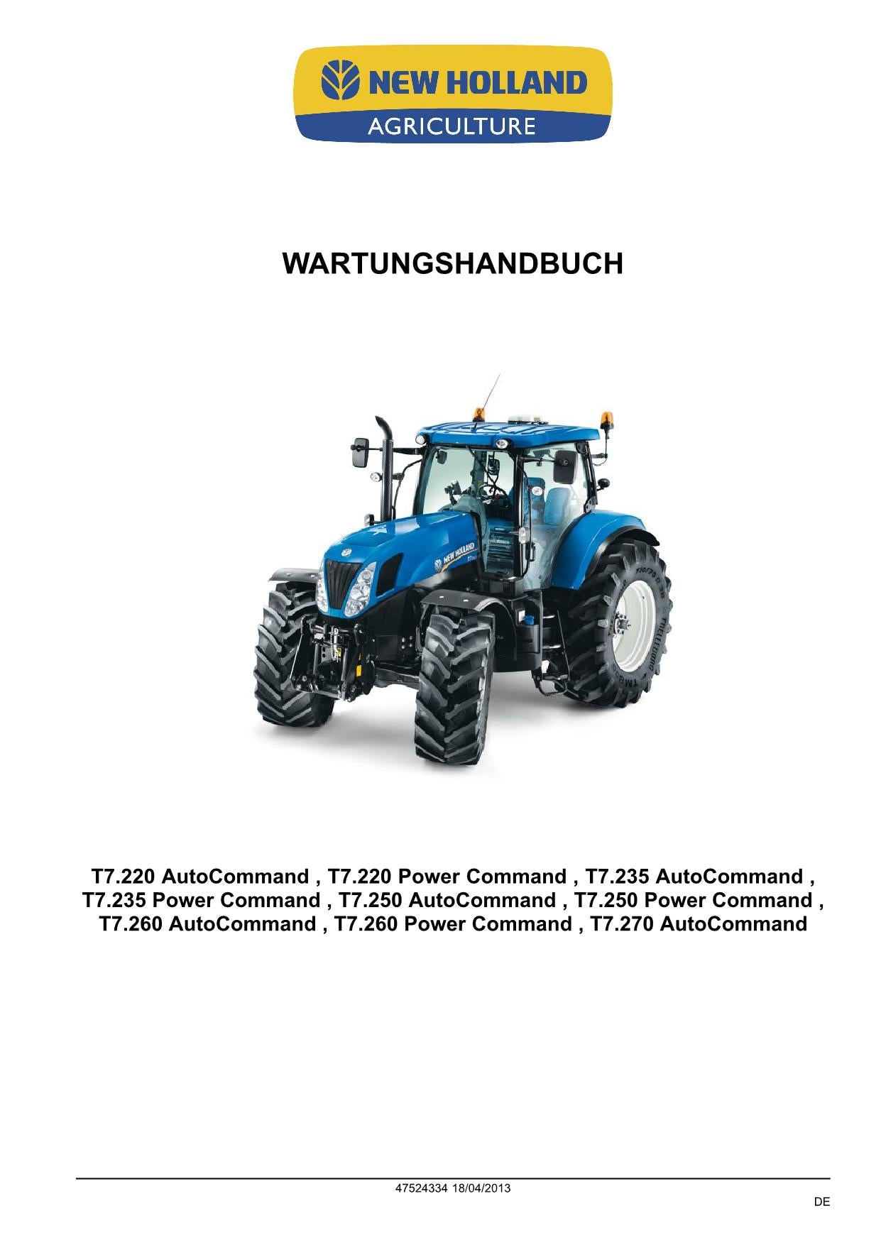 NEW HOLLAND T7.220 T7.235 T7.250 T7.260 T7.270 TRAKTOR REPARATURHANDBUCH