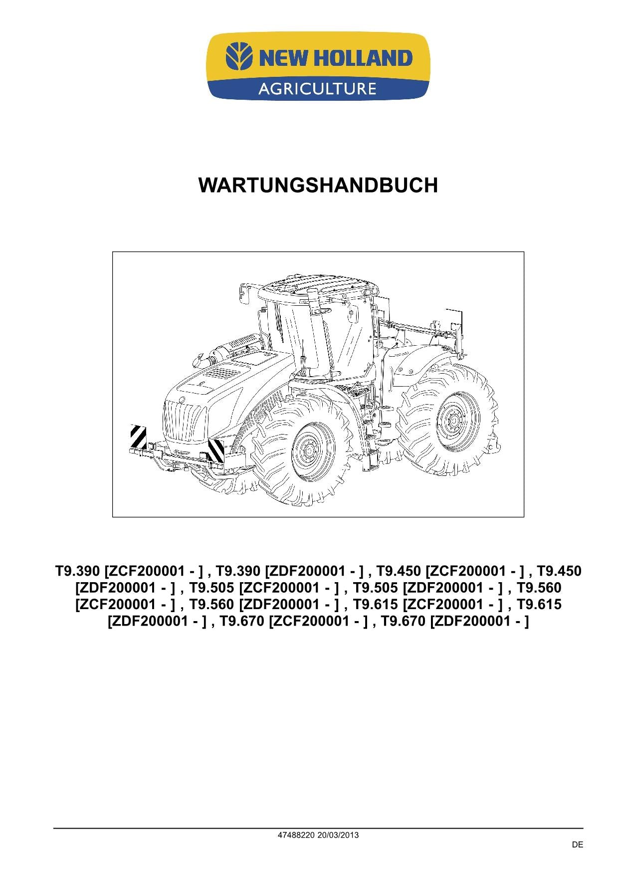 NEW HOLLAND T9.390 T9.450 T9.505 T9.560 T9.615 T9.670 MAIN DE RÉPARATION DE TRACTEUR