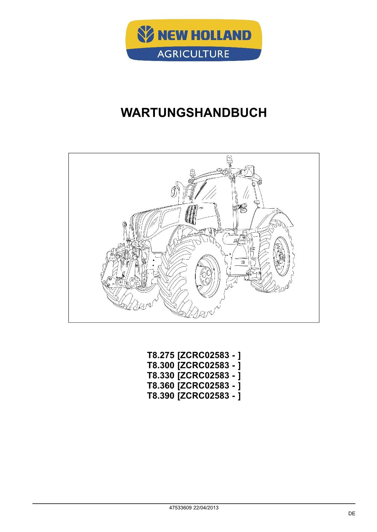 MANUEL DE RÉPARATION TRAKTOR NEW HOLLAND T8.275 T8.300 T8.330 T8.360 T8.390 #2