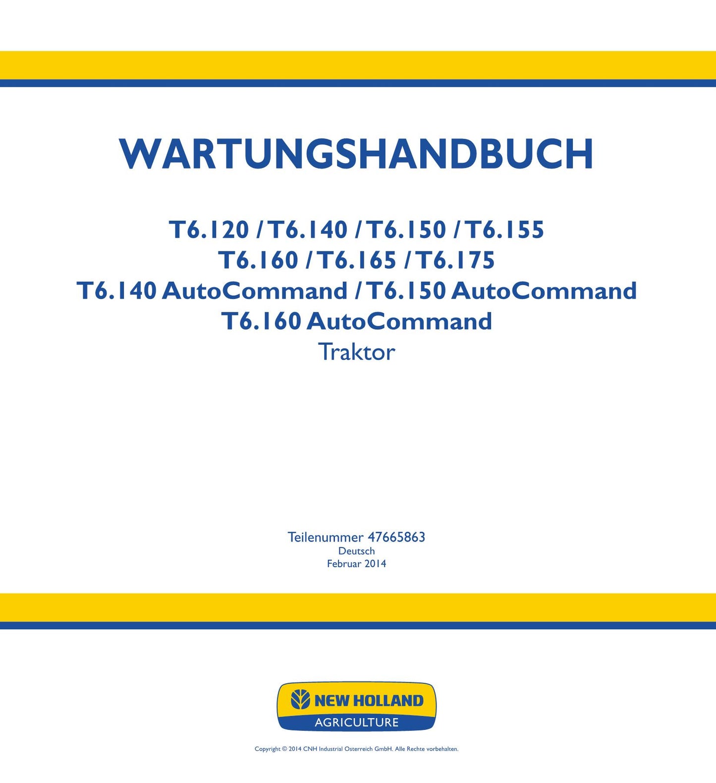 NEW HOLLAND T6.120 T6.140 T6.150 TRAKTOR REPARATURHANDBUCH