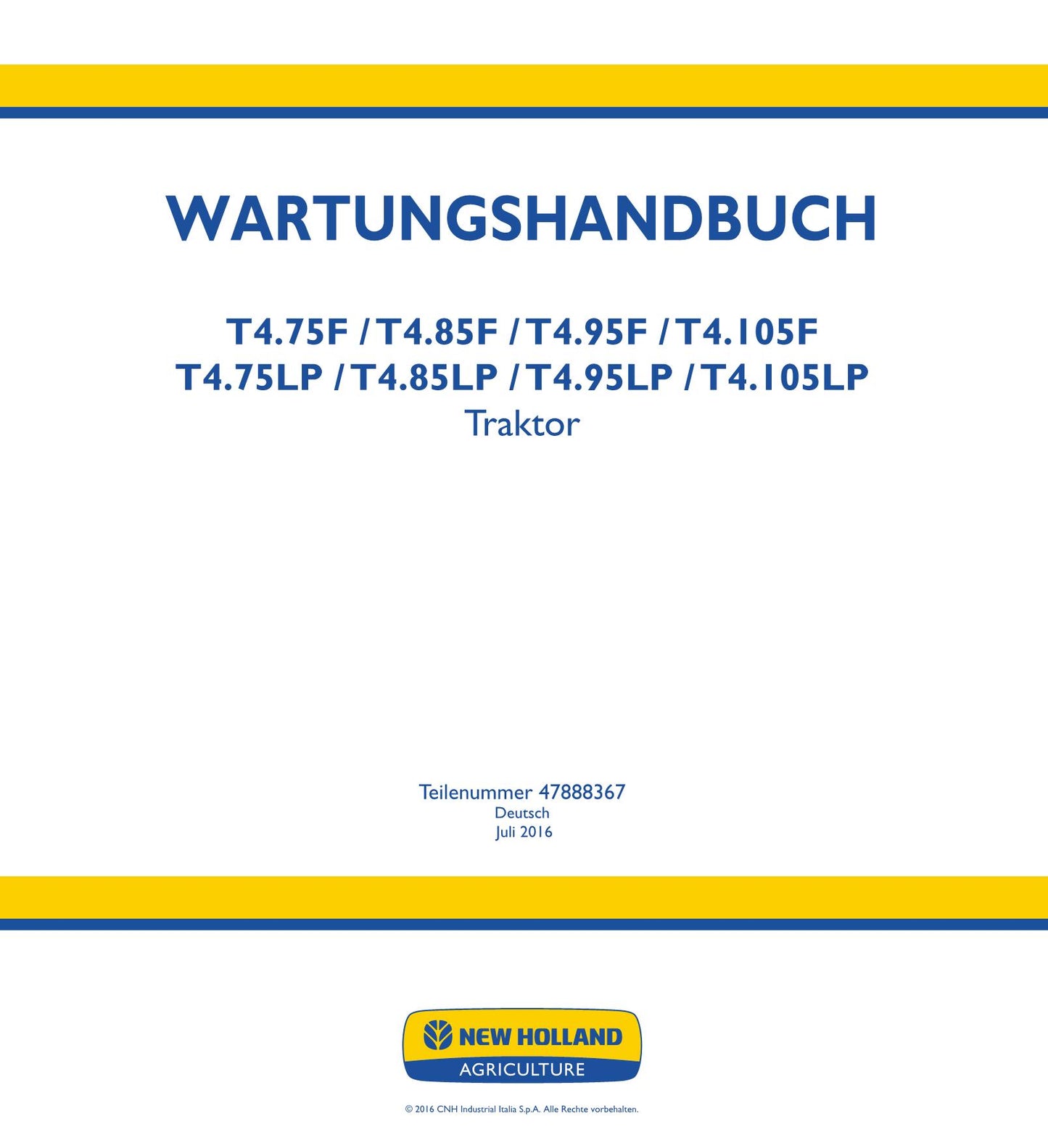 NEW HOLLAND T4.105F T4.105LP T4.75F T4.75LP TRAKTOR REPARATURHANDBUCH