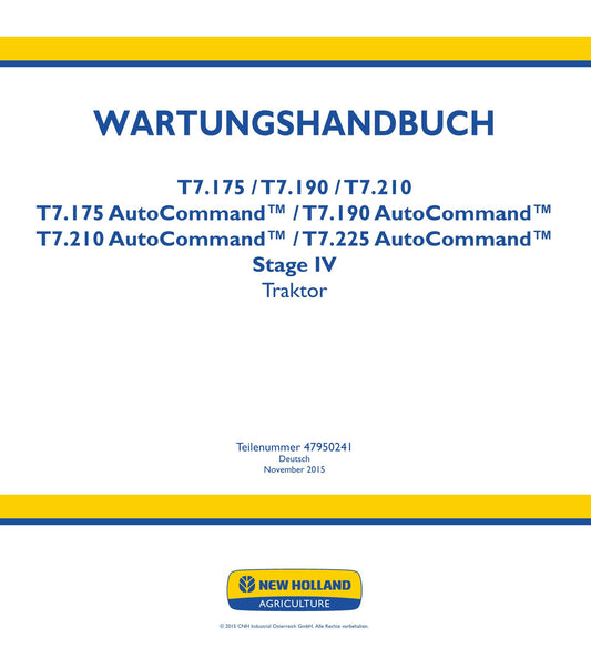 NEW HOLLAND T7.175 T7.190 T7.210 T7.225 TRAKTOR REPARATURHANDBUCH