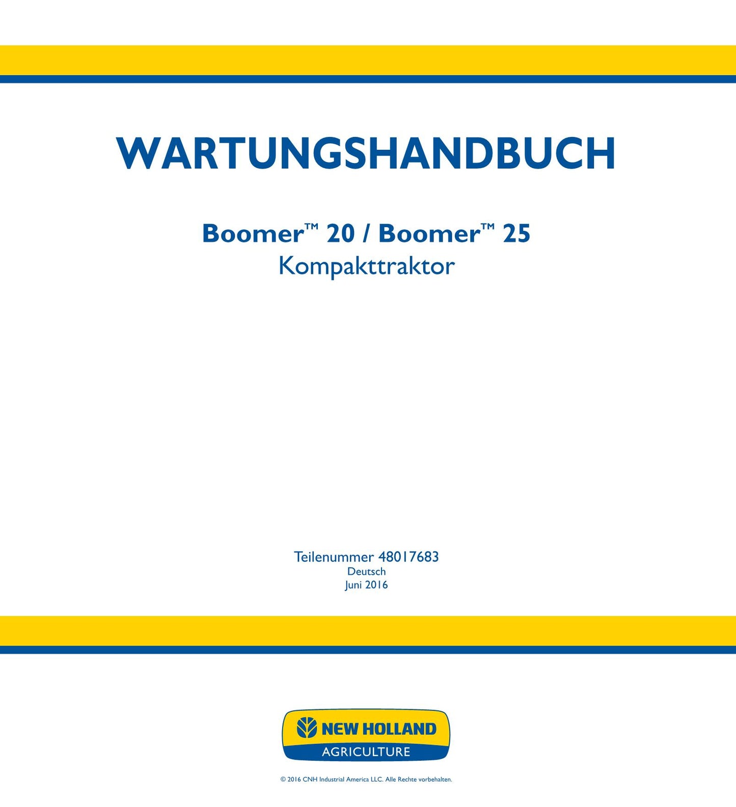 NEW HOLLAND BOOMER 20 25 TRAKTOR REPARATURHANDBUCH