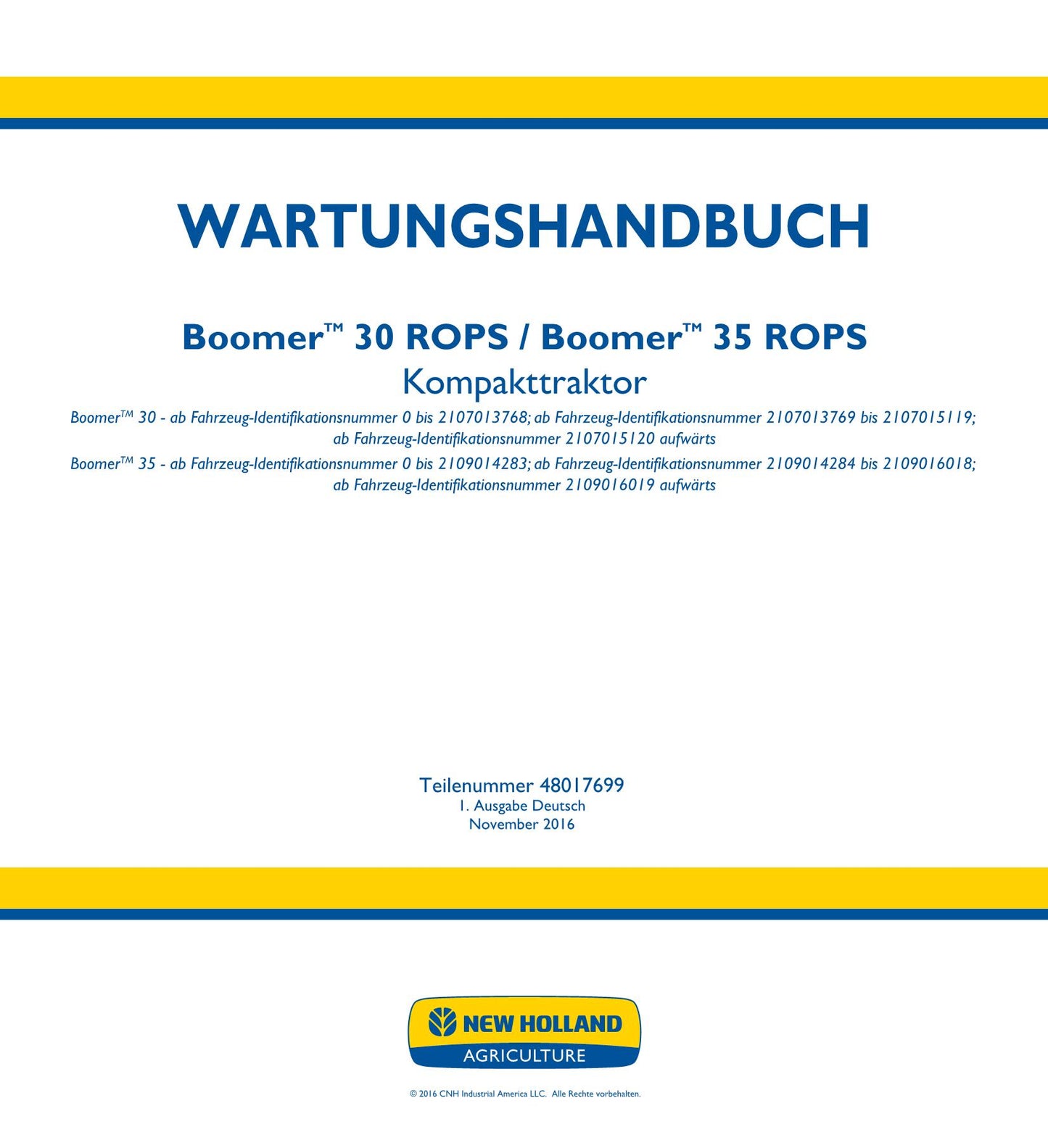 NEW HOLLAND BOOMER 30 35 TRAKTOR REPARATURHANDBUCH