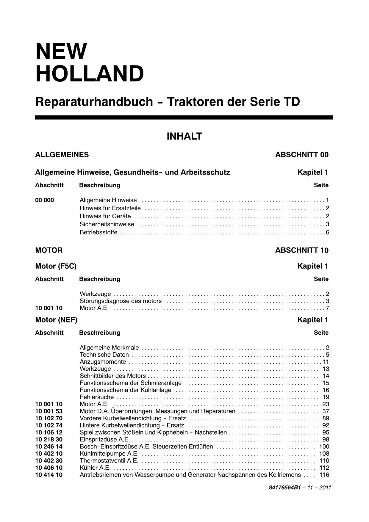 NEW HOLLAND TD5010 TD5020 TD5030 TD5040 TD5050 TRAKTOR REPARATURHANDBUCH