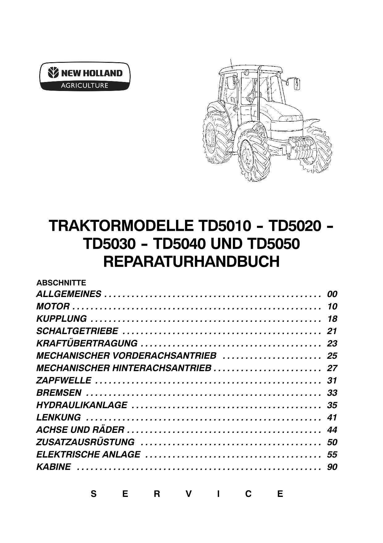 NEW HOLLAND TD5010 TD5020 TD5030 TD5040 TD5050 MAIN DE RÉPARATION DE TRACTEUR