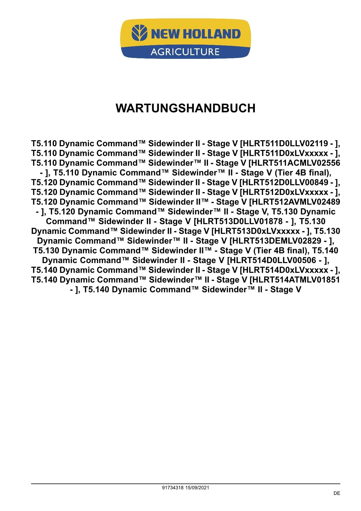 NEW HOLLAND T5.110 T5.120 T5.130 T5.140 TRAKTOR REPARATURHANDBUCH