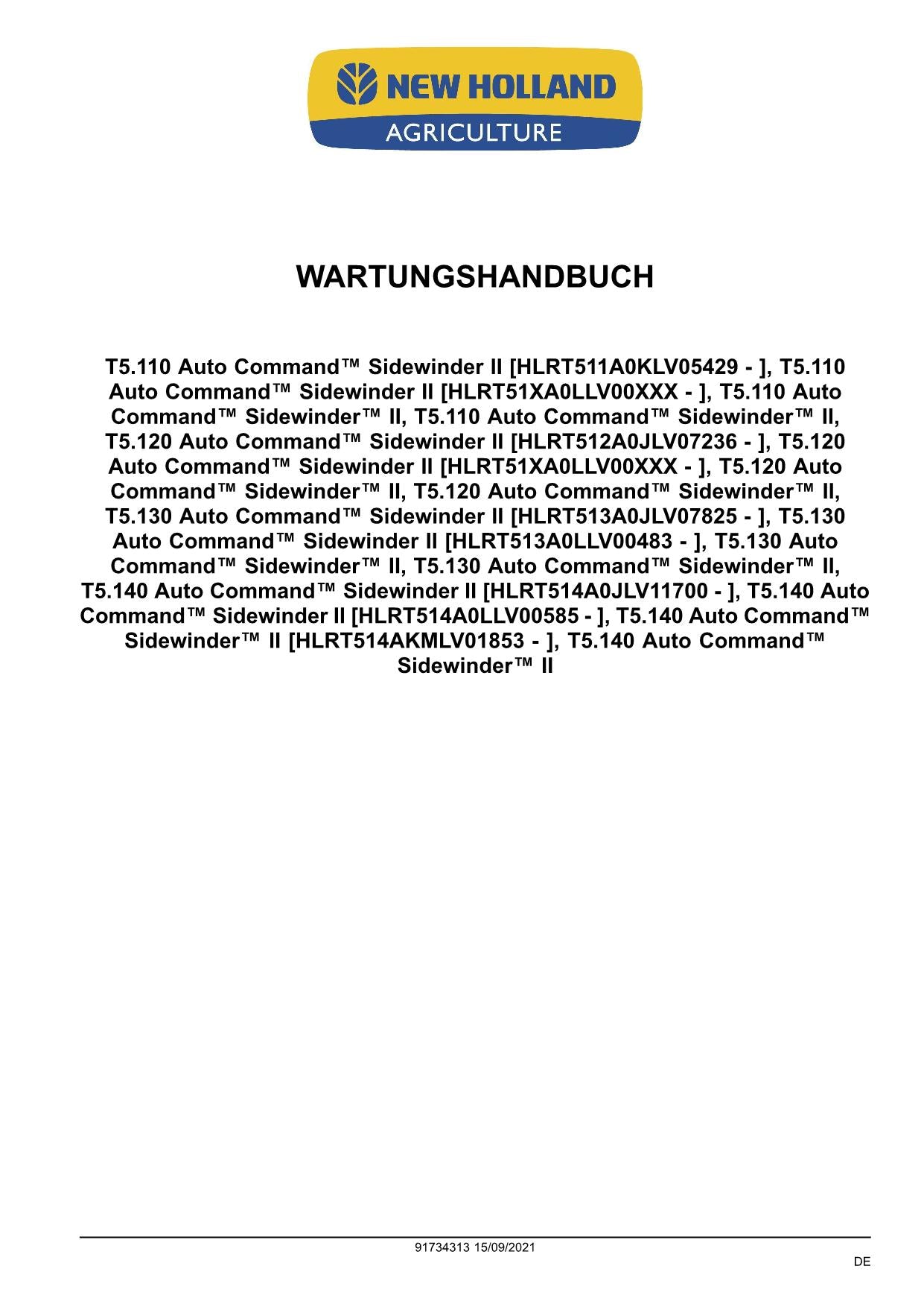 NEW HOLLAND T5.110 T5.120 T5.130 T5.140 TRAKTOR REPARATURHANDBUCH BUCH