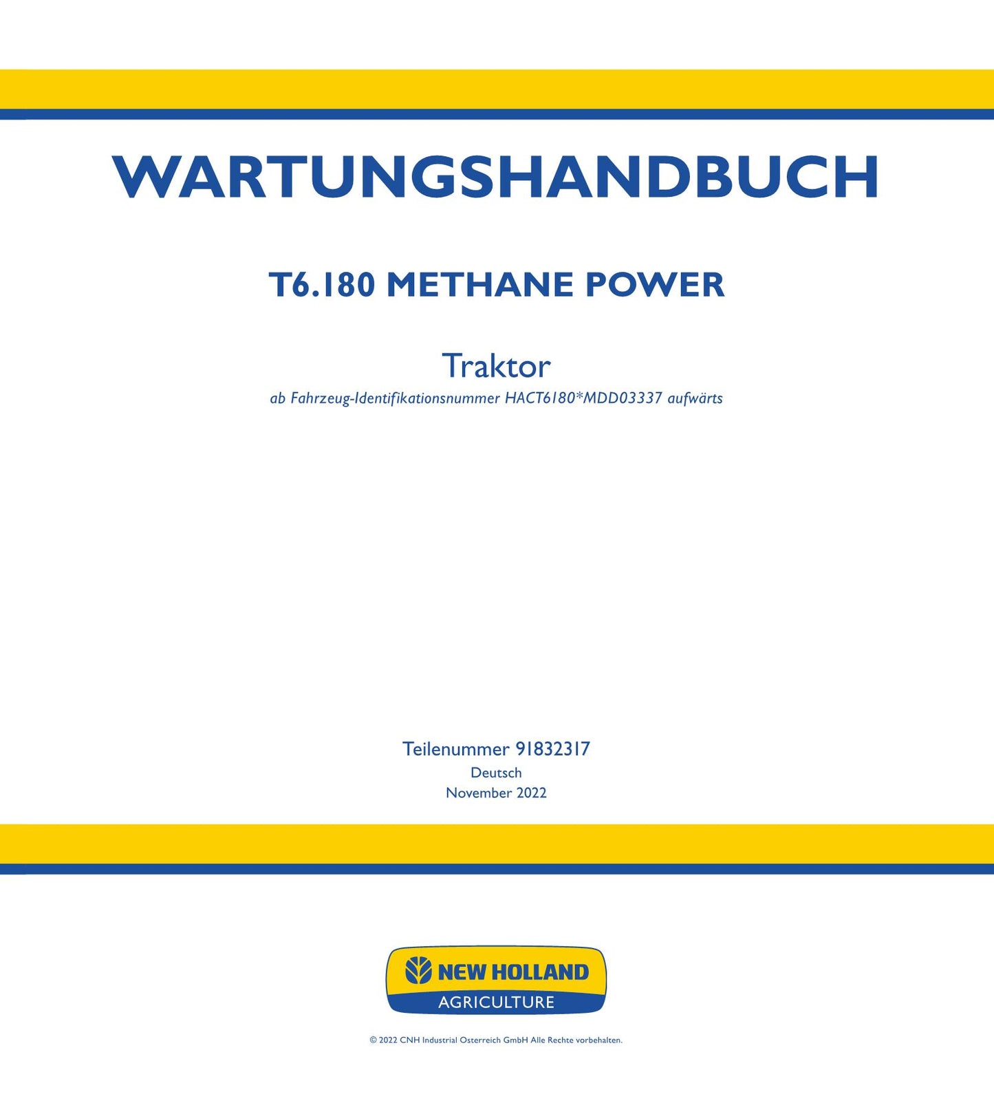 MANUEL DE RÉPARATION DU TRACTEUR NEW HOLLAND T6.180 METHANE POWER