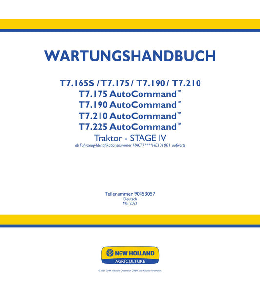 MANUEL DE RÉPARATION TRAKTOR NEW HOLLAND T7.165S T7.175 T7.190 T7.210 T7.175 T7.225