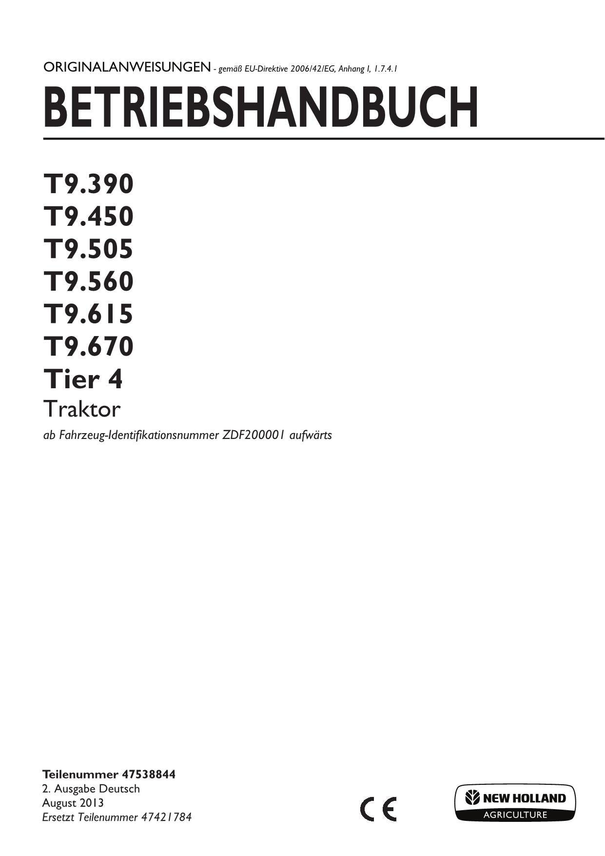 New Holland T9.390 T9.450 T9.505 T9.560 T9.615 manuel de maintenance pour tracteur