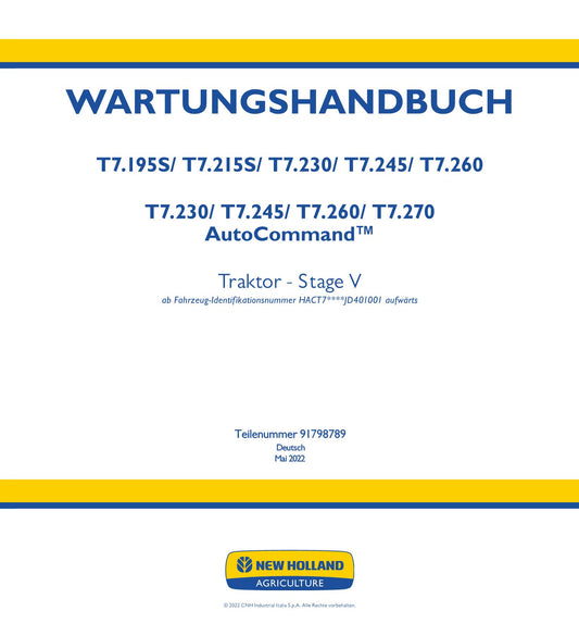 NEW HOLLAND T7.195S T7.215S T7.230 TRAKTOR REPARATURHANDBUCH