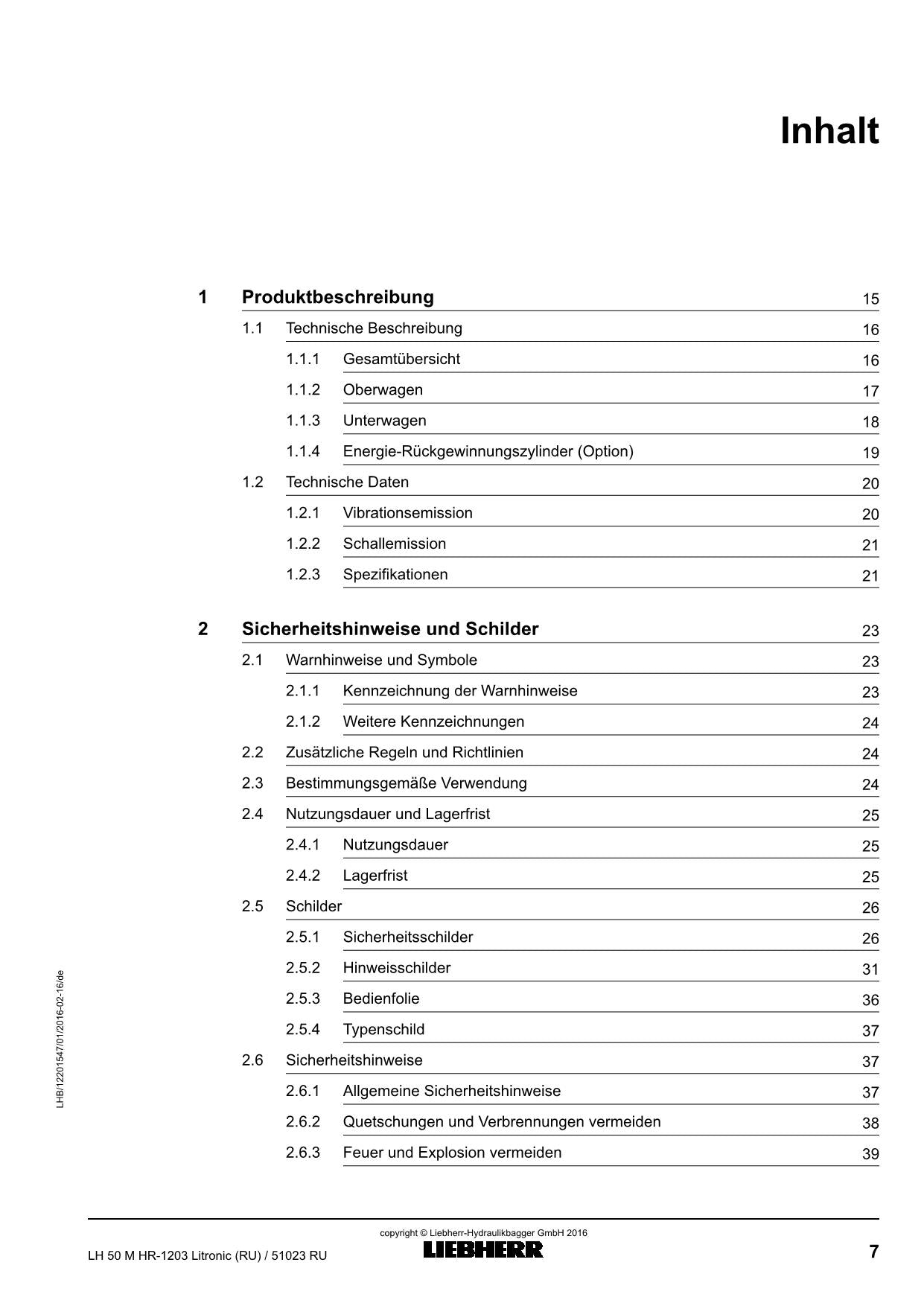 Liebherr LH50 M HRLitronic RU Materialumschlaggerät Betriebsanleitung