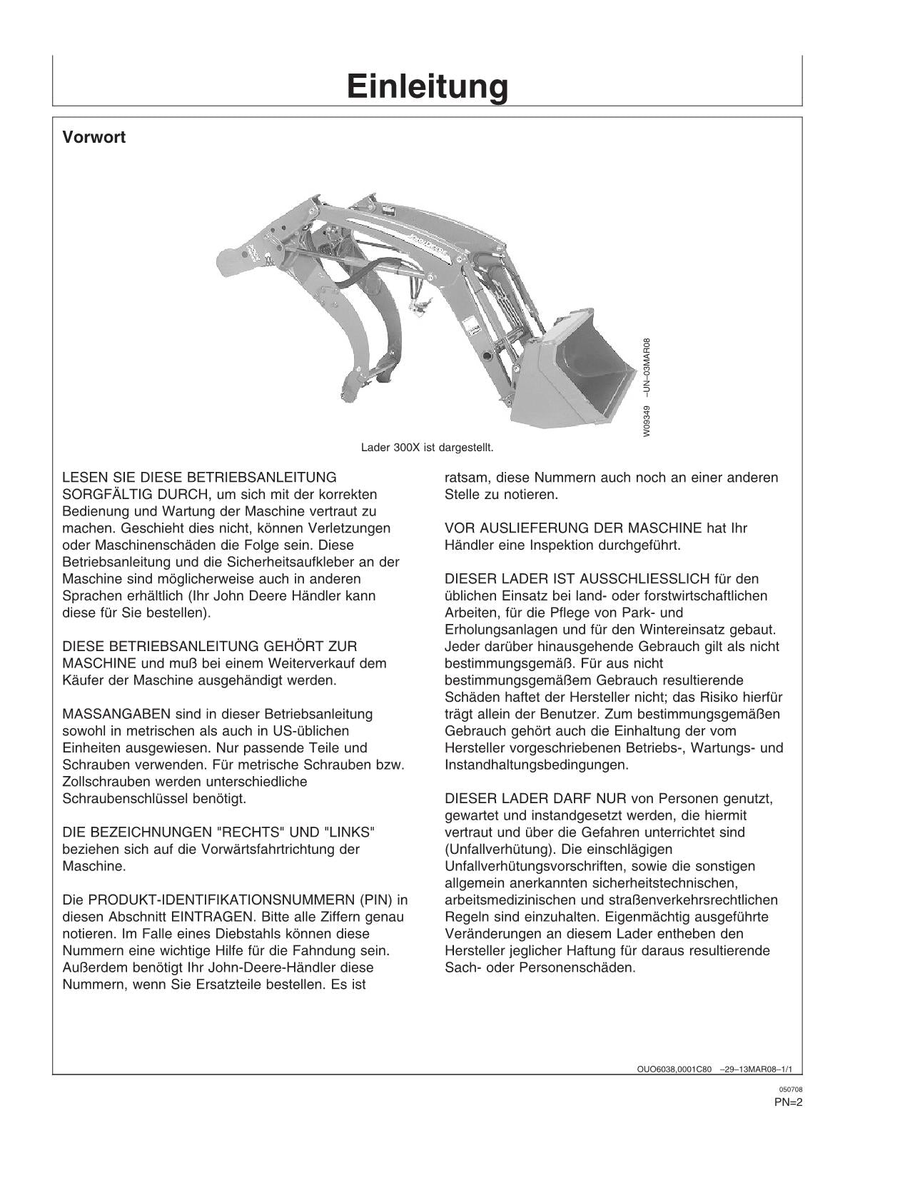 JOHN DEERE LADER 300X 300CX BETRIEBSANLEITUNG #1