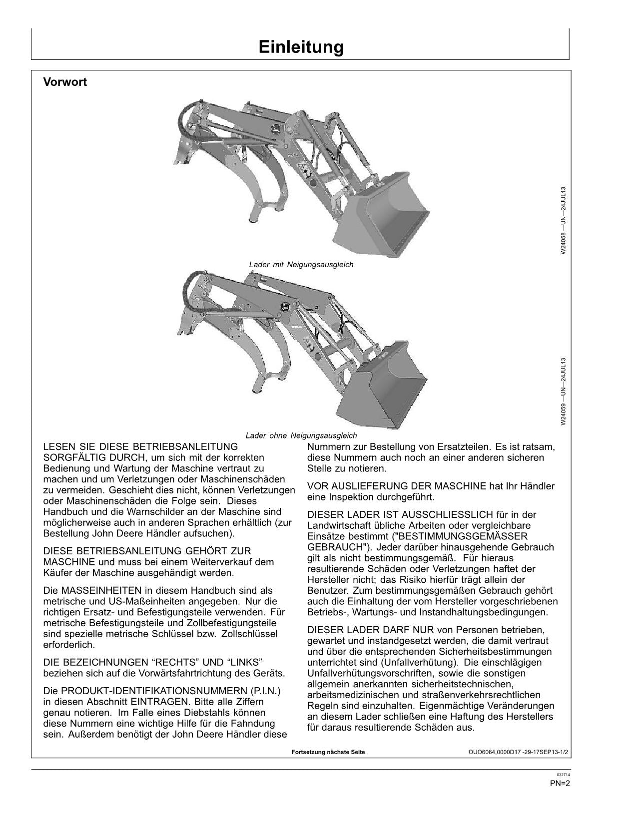 JOHN DEERE LADER H180 BETRIEBSANLEITUNG