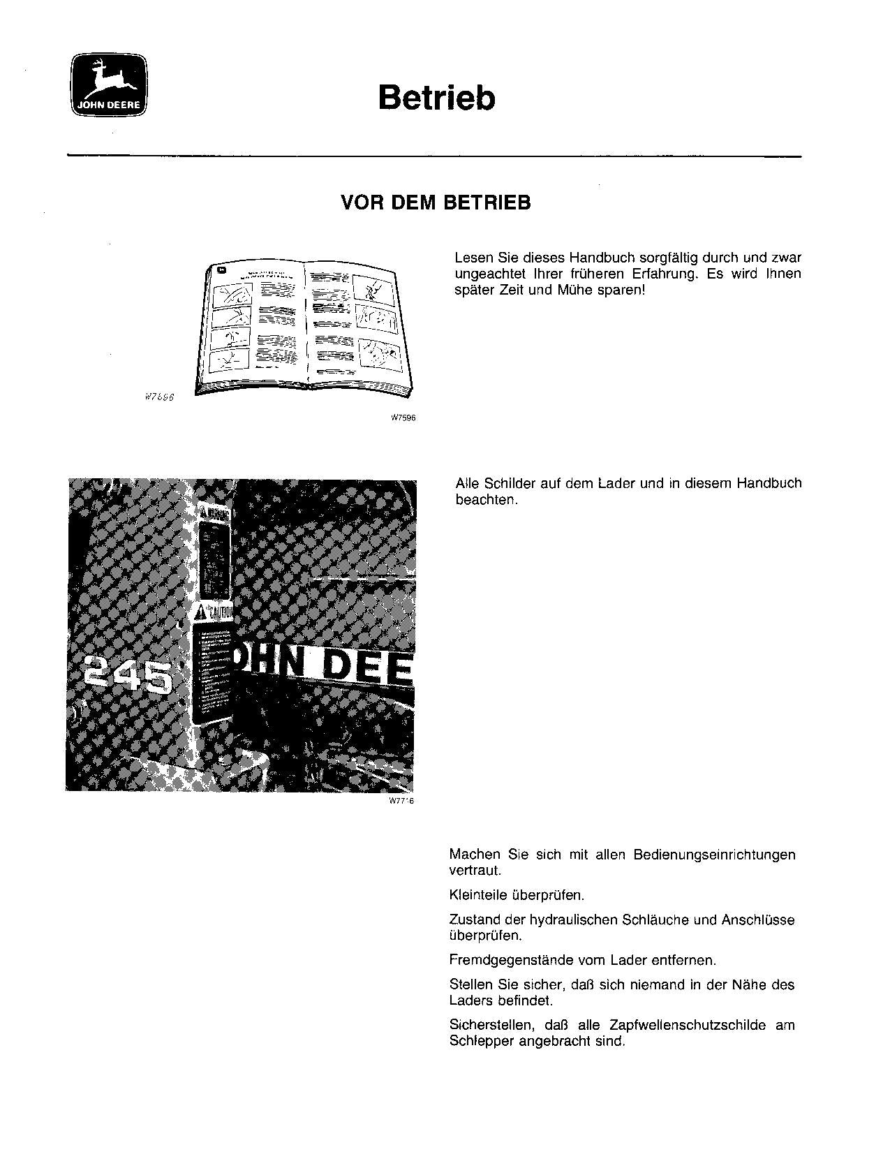 JOHN DEERE 245 FARM LADER BETRIEBSANLEITUNG
