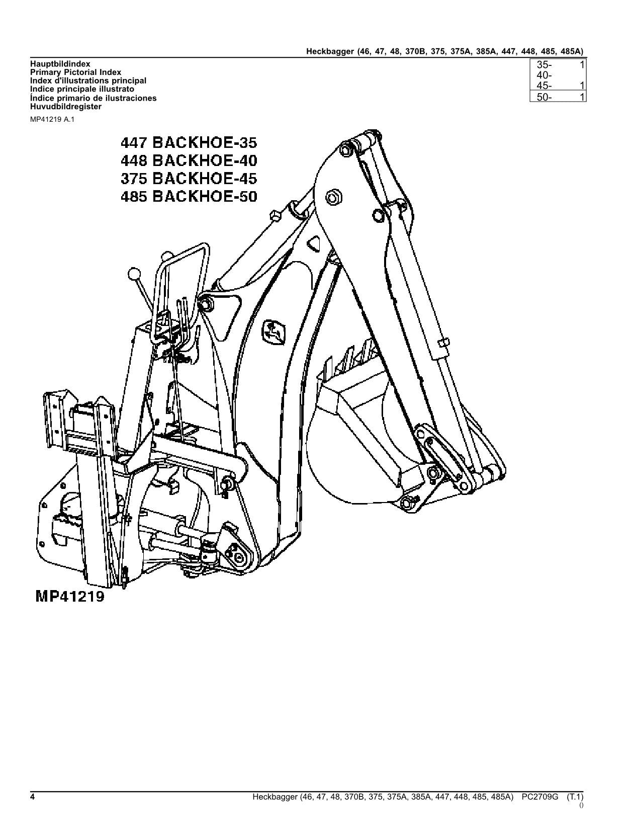 JOHN DEERE 46 47 48 370B 375 375A 385A 447 448 485 HECKBAGGER ERSATZTEILKATALOG