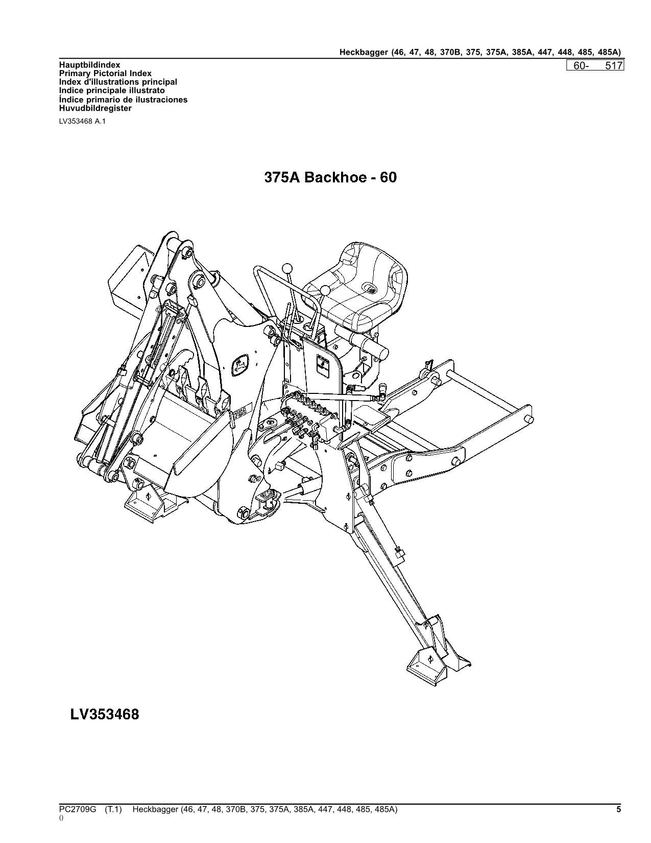 JOHN DEERE 46 47 48 370B 375 375A 385A 447 448 485 HECKBAGGER ERSATZTEILKATALOG