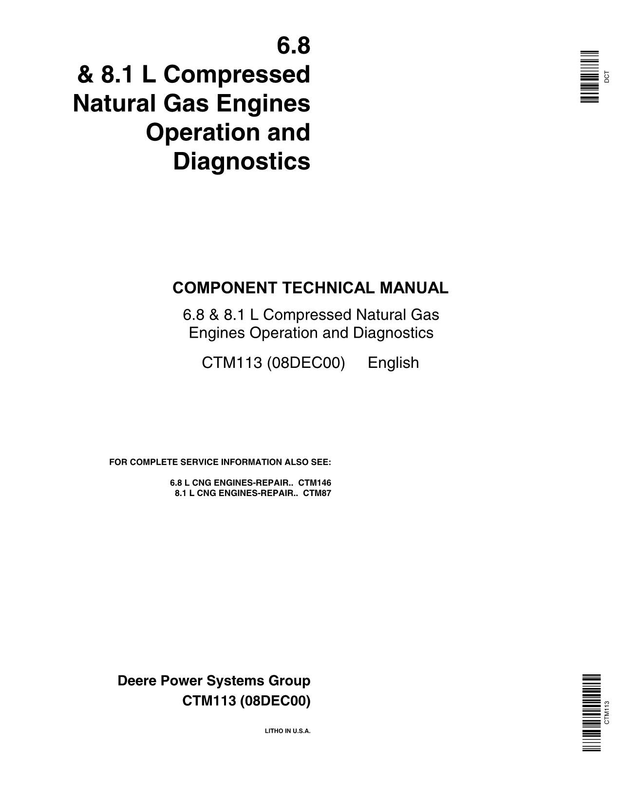 John Deere 6081 6.8 8.1 L Compressed Engine Operation Diagnostics Service manual