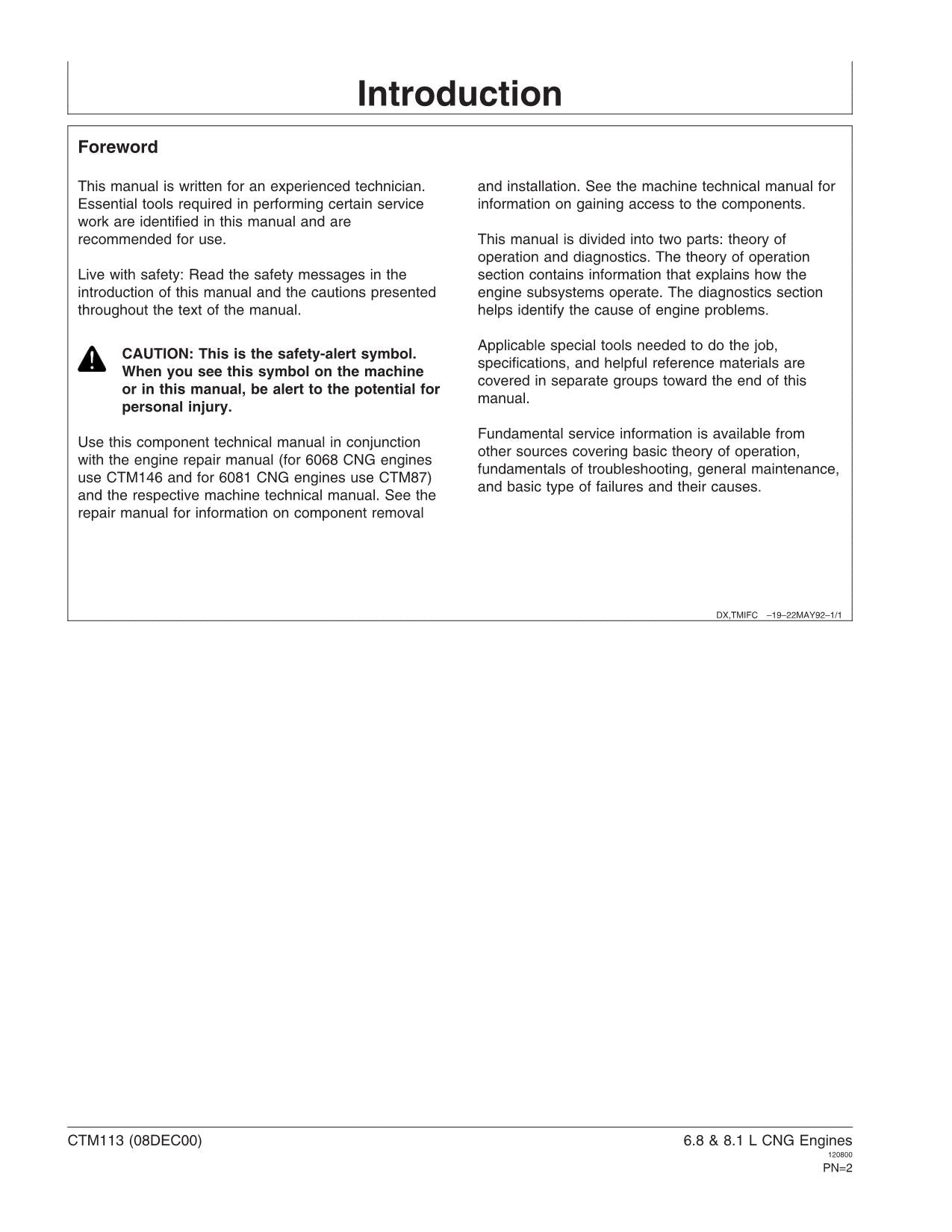 John Deere 6081 6.8 8.1 L Compressed Engine Operation Diagnostics Service manual