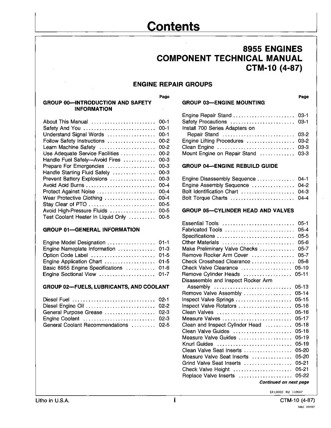 John Deere 8955 Engine REPAIR SERVICE TECHNICAL MANUAL CTM10