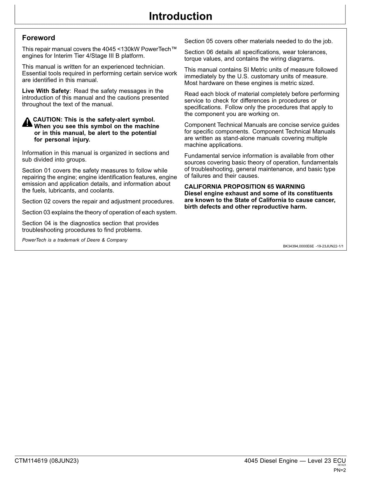 John Deere 4045 4.5L Engine Level 23 ECU Service manual