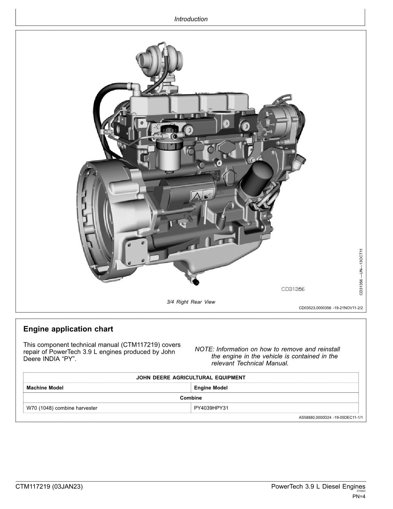 Manuel d'entretien du moteur John Deere PowerTech 4039 3.9 W70 L