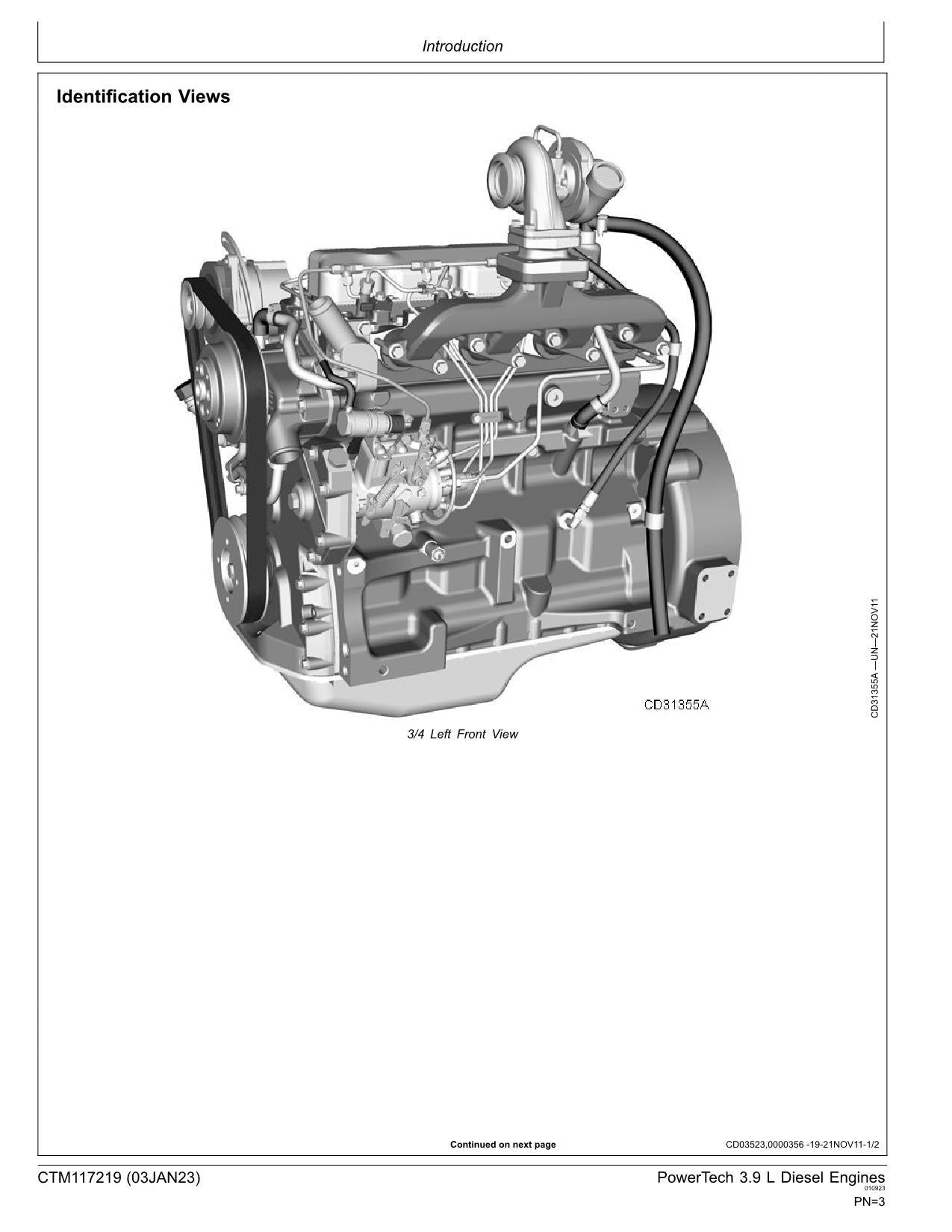 John Deere PowerTech 4039 3.9 W70 L Motor-Servicehandbuch