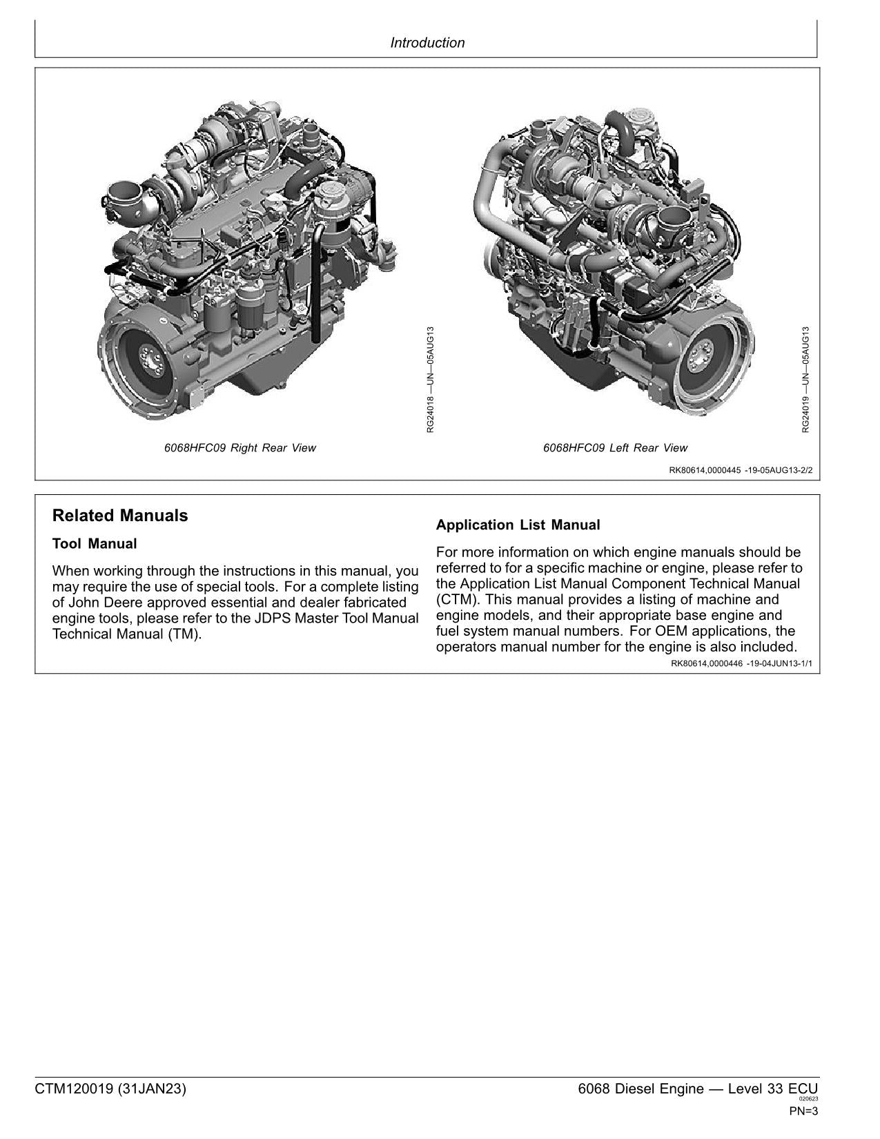 John Deere 6068 6.8L Engine Level 33 ECU REPAIR SERVICE MANUAL CTM120019