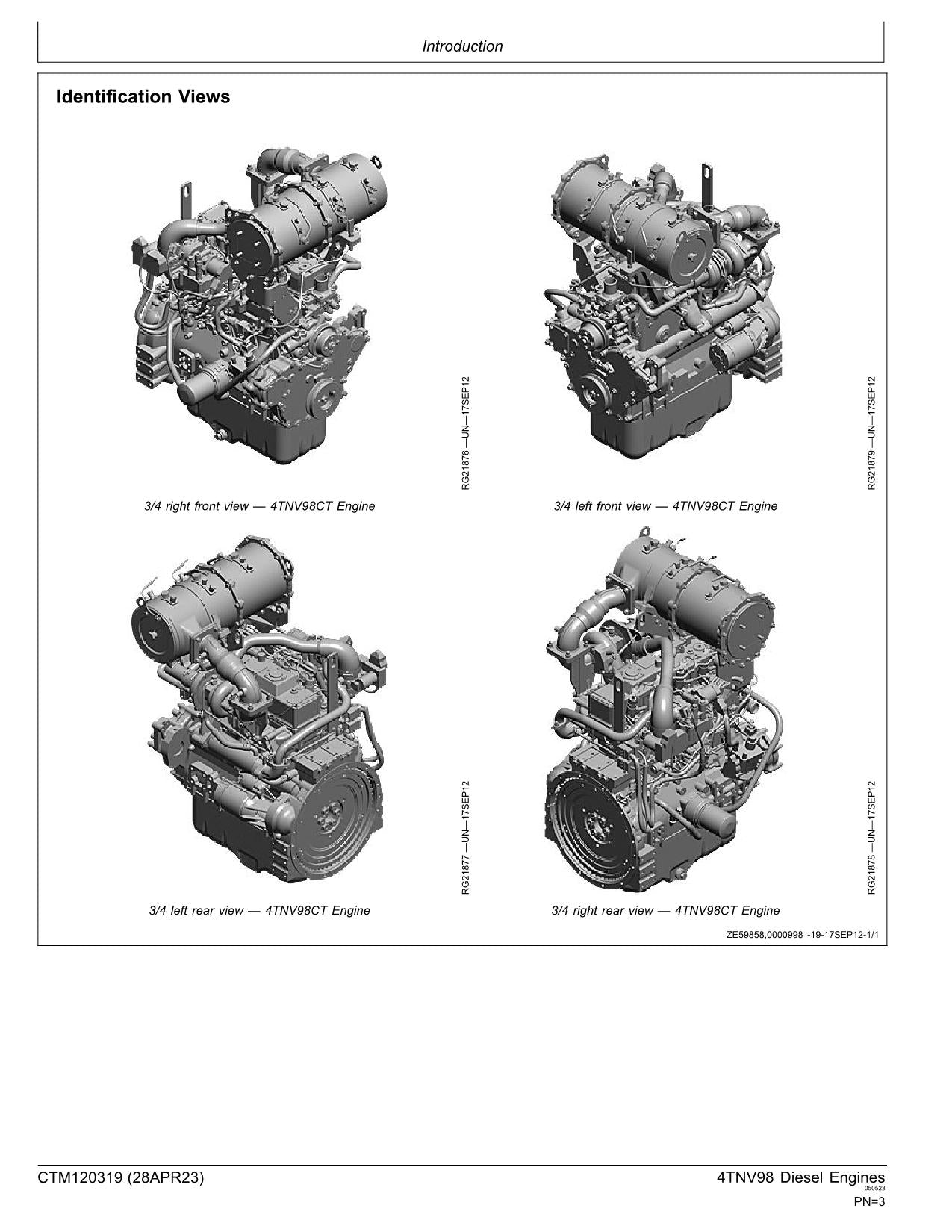 Manuel d'entretien du moteur John Deere Yanmar 4TNV98