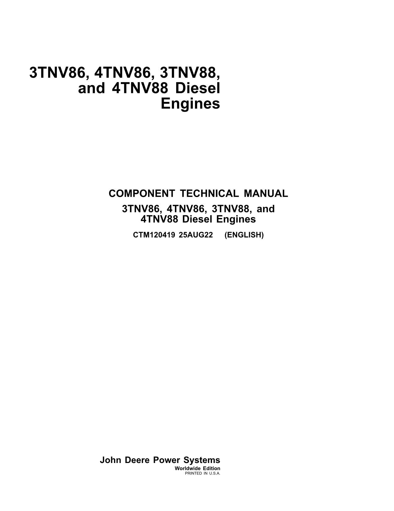 John Deere 3TNV86 4TNV86 3TNV88 4TNV88 Motor-Servicehandbuch