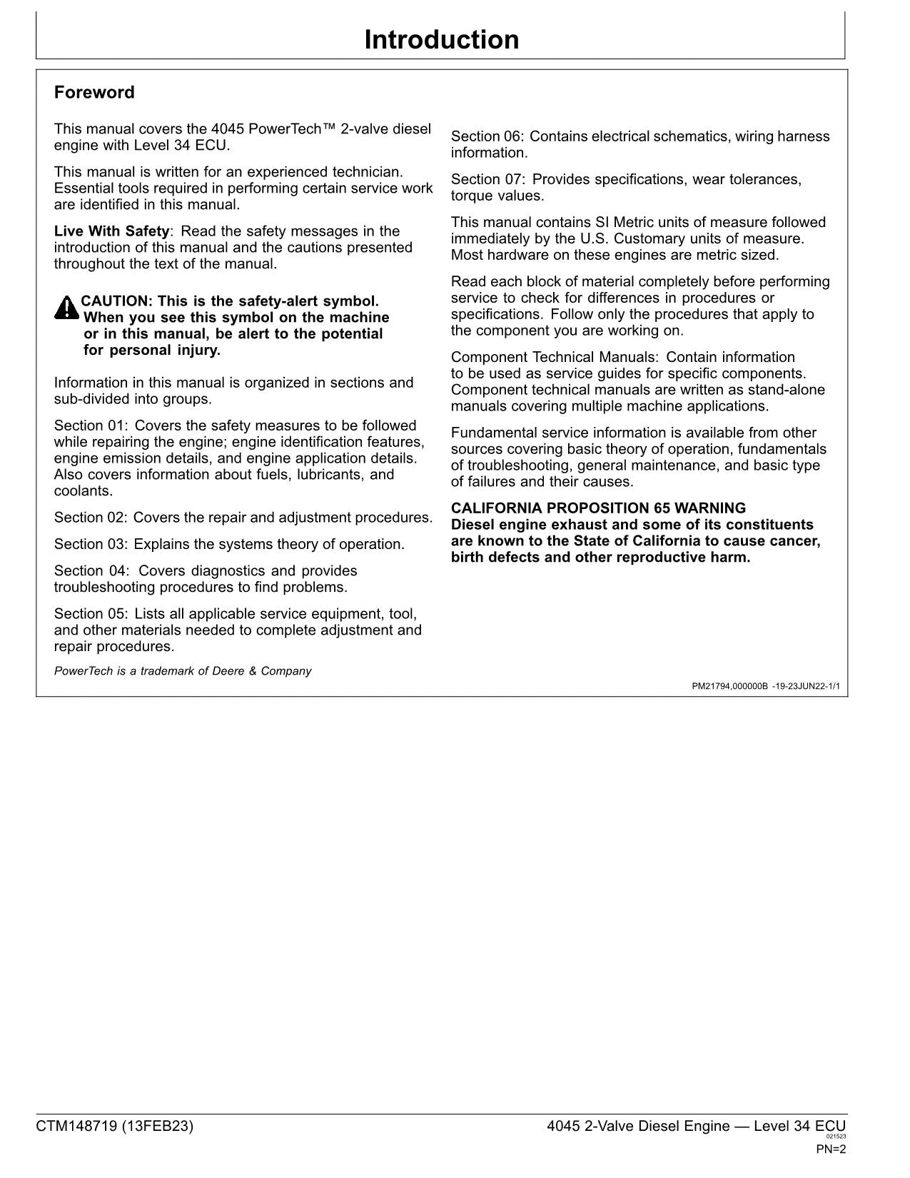 John Deere 4045 2 Valve Engine Level 34 ECU Service manual Worldwide