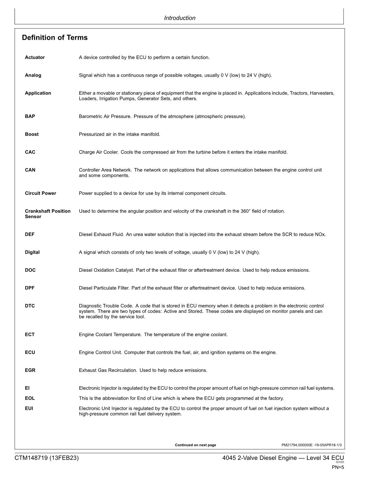 John Deere 4045 2 Valve Engine Level 34 ECU Service manual Worldwide