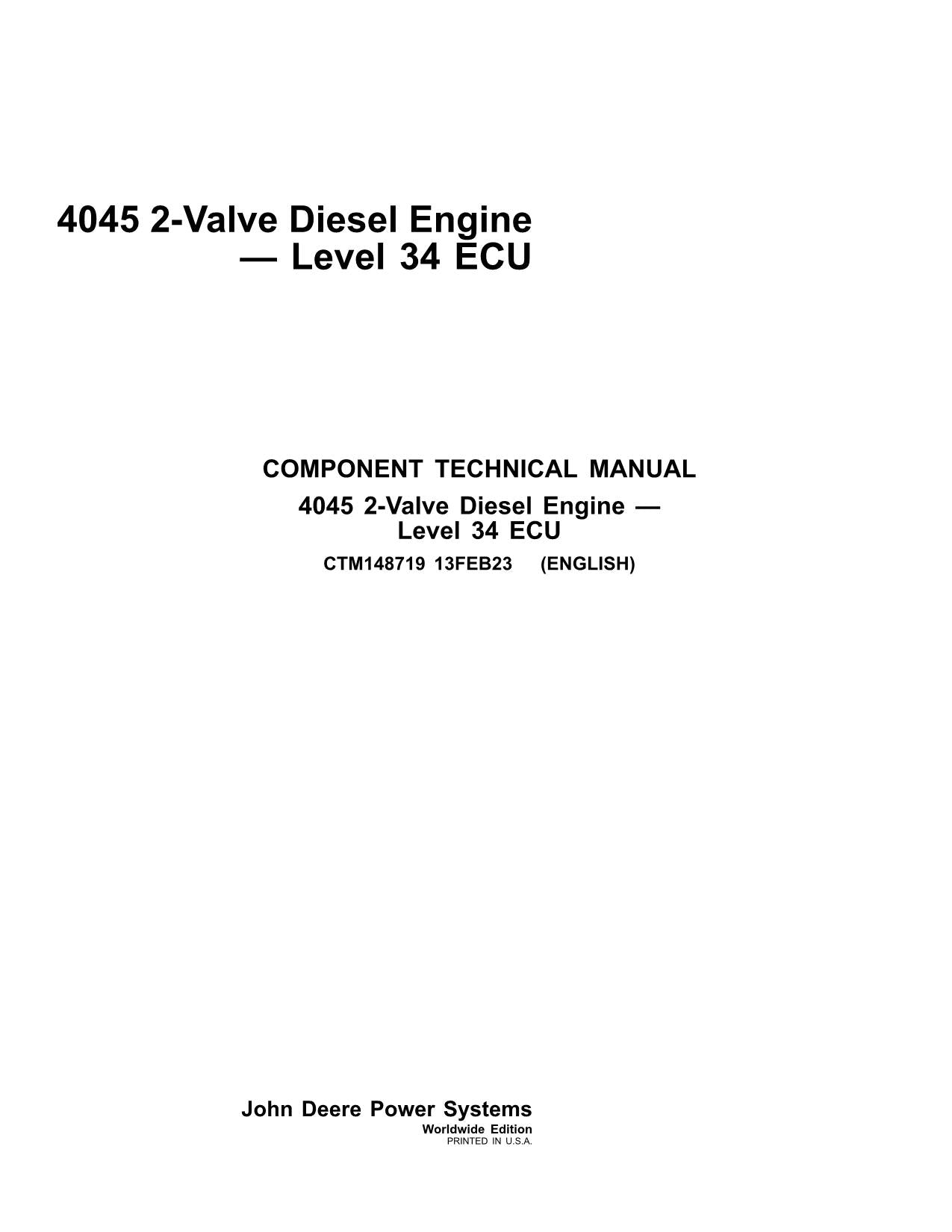 John Deere 4045 2 Valve Engine Level 34 ECU Service manual Worldwide