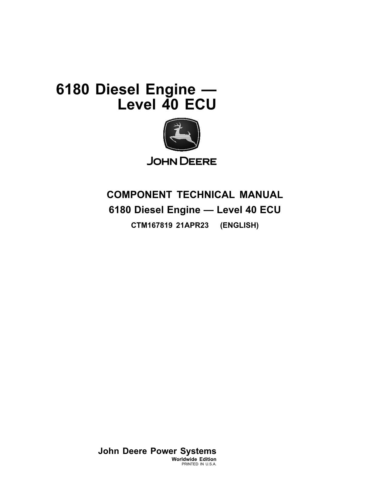 John Deere 6180 Engine Level 40 ECU REPAIR SERVICE TECHNICAL MANUAL CTM167819