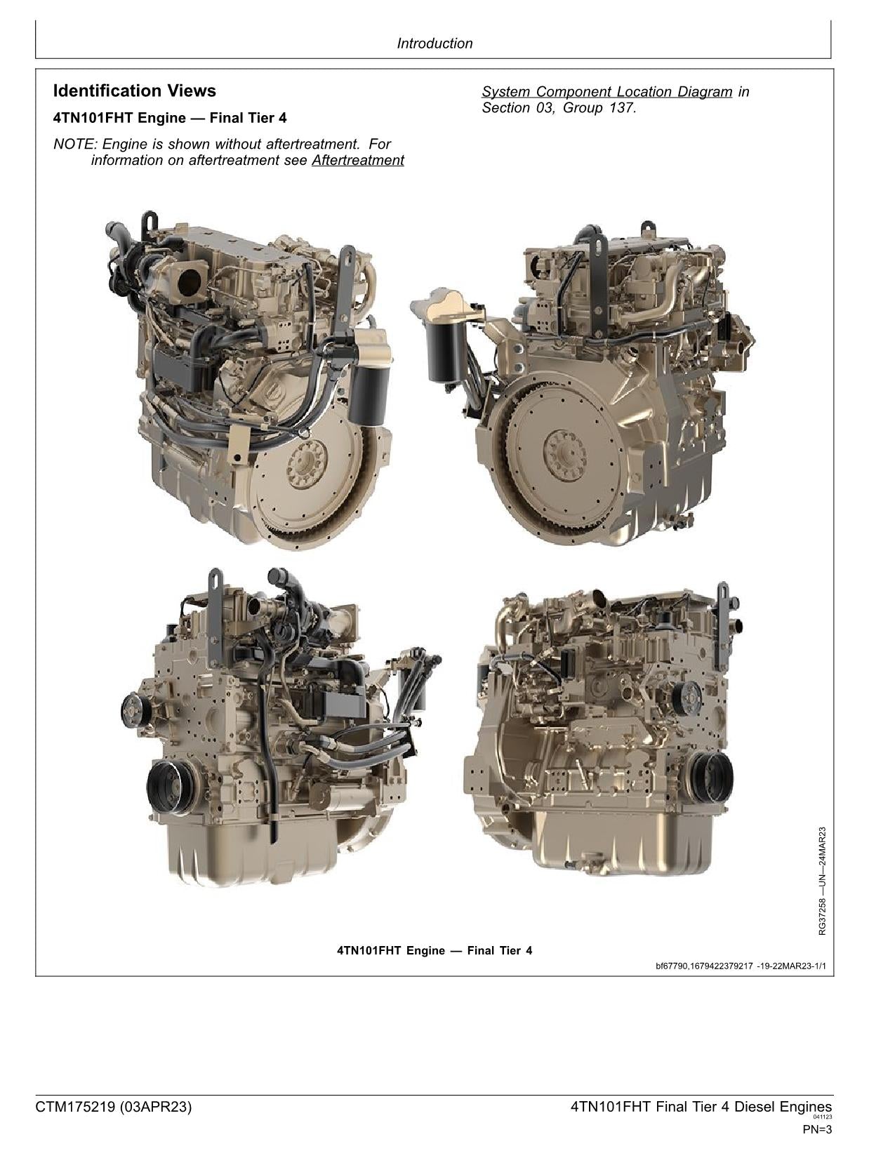 Manuel d'entretien du moteur John Deere Yanmar 4TN101FHT Final Tier 4 Platform