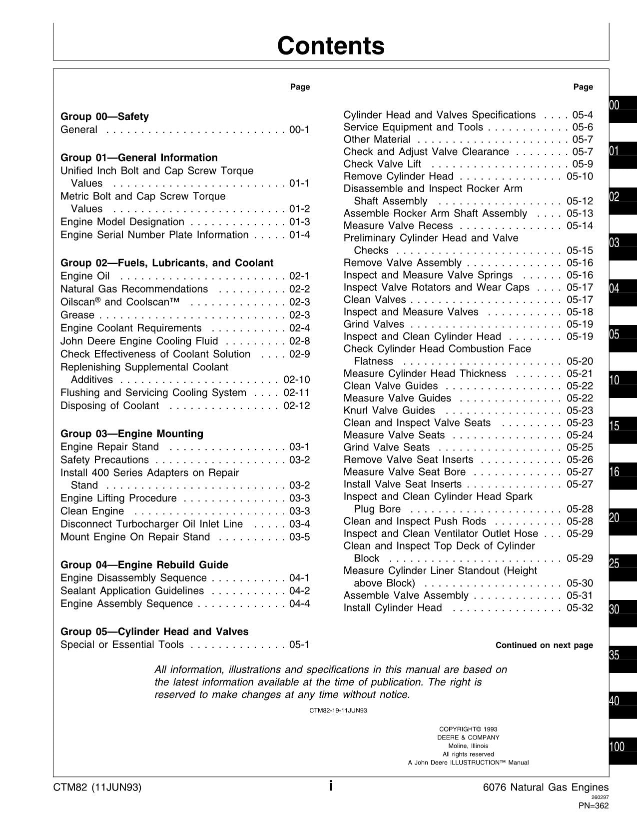 John Deere 6076 Natural Gas Engine REPAIR SERVICE TECHNICAL MANUAL CTM82