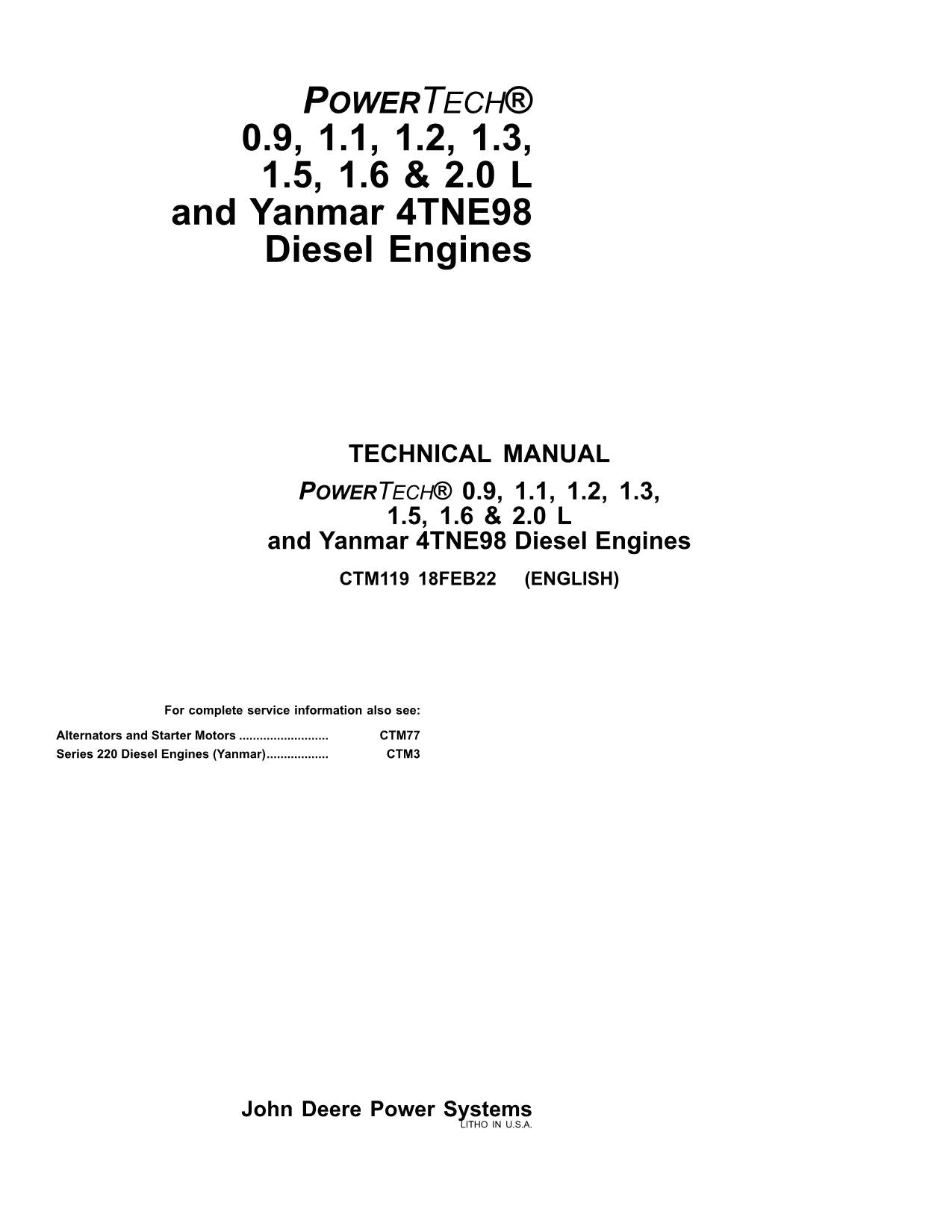 Manuel d'entretien du moteur John Deere Yanmar 3009 3011 3012 0,9 1,1 1,2 1,3 1,5 1,6 L