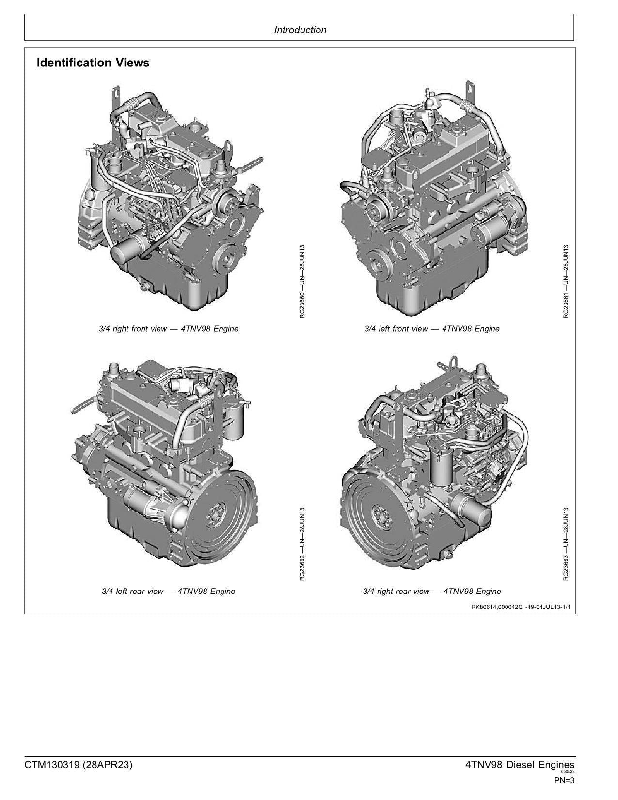 Manuel d'entretien du moteur John Deere Yanmar 4TNV98 4TNV98T