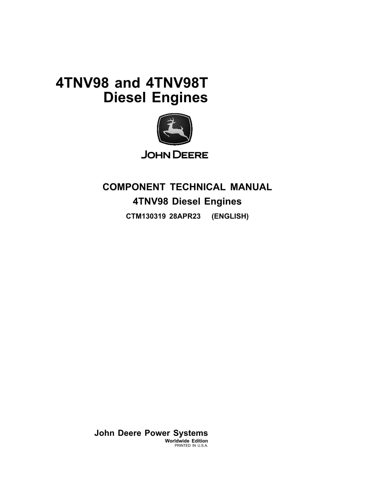 Manuel d'entretien du moteur John Deere Yanmar 4TNV98 4TNV98T