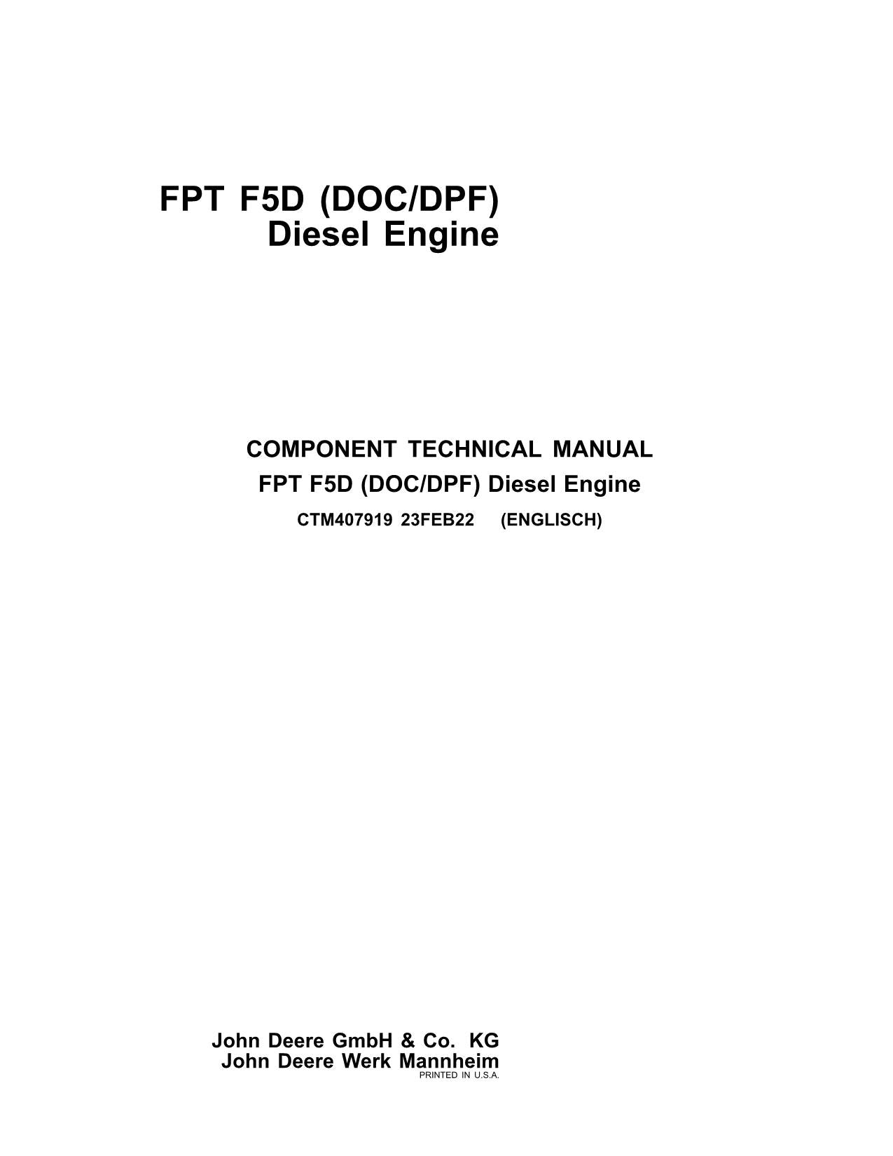 John Deere 5075 5090 5105 FPT F5D DOC DPF Motor-Servicehandbuch