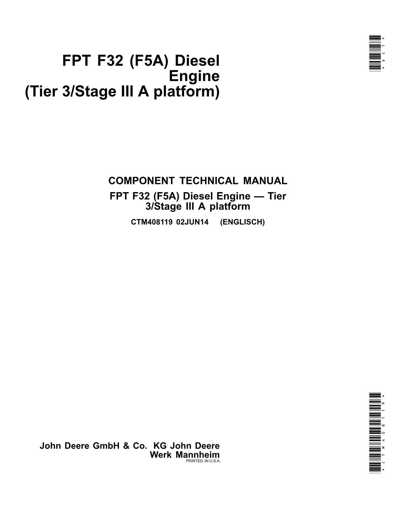 Manuel d'entretien du moteur John Deere 5075 5085 5100 FPT F32 F5A Tier 3 Stage III A