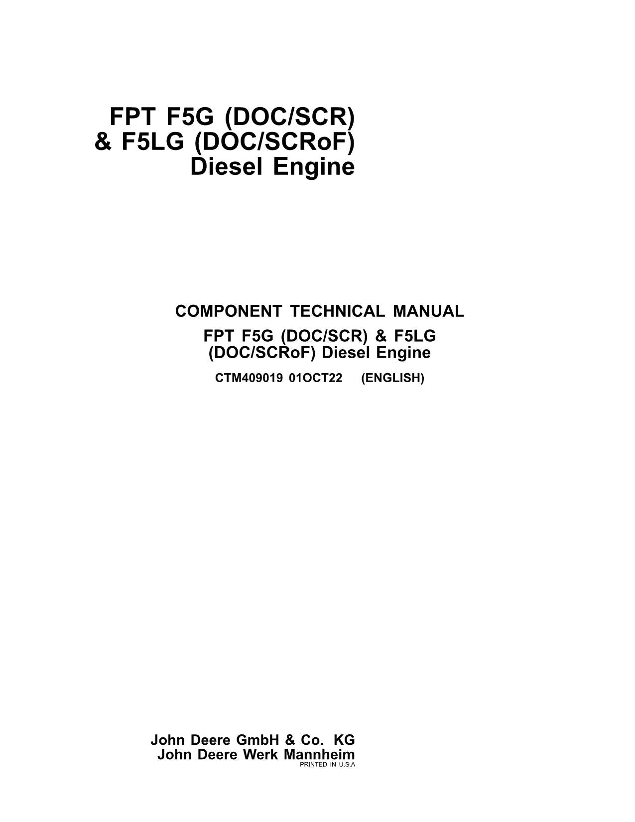 John Deere 5105 5115 5090 FPT F5G DOC SCR F5LG DOC SCRoF Motor-Servicehandbuch