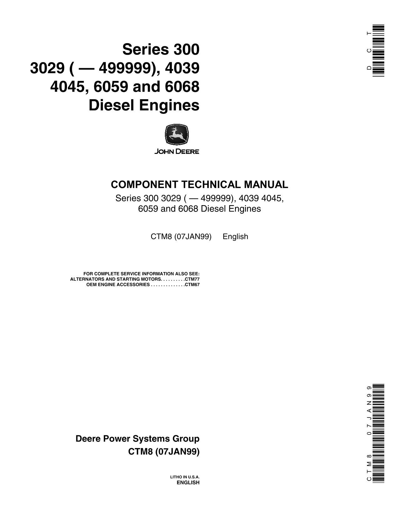 John Deere Series 300 3029 4039 4045 6059 6068 Engine Service manual