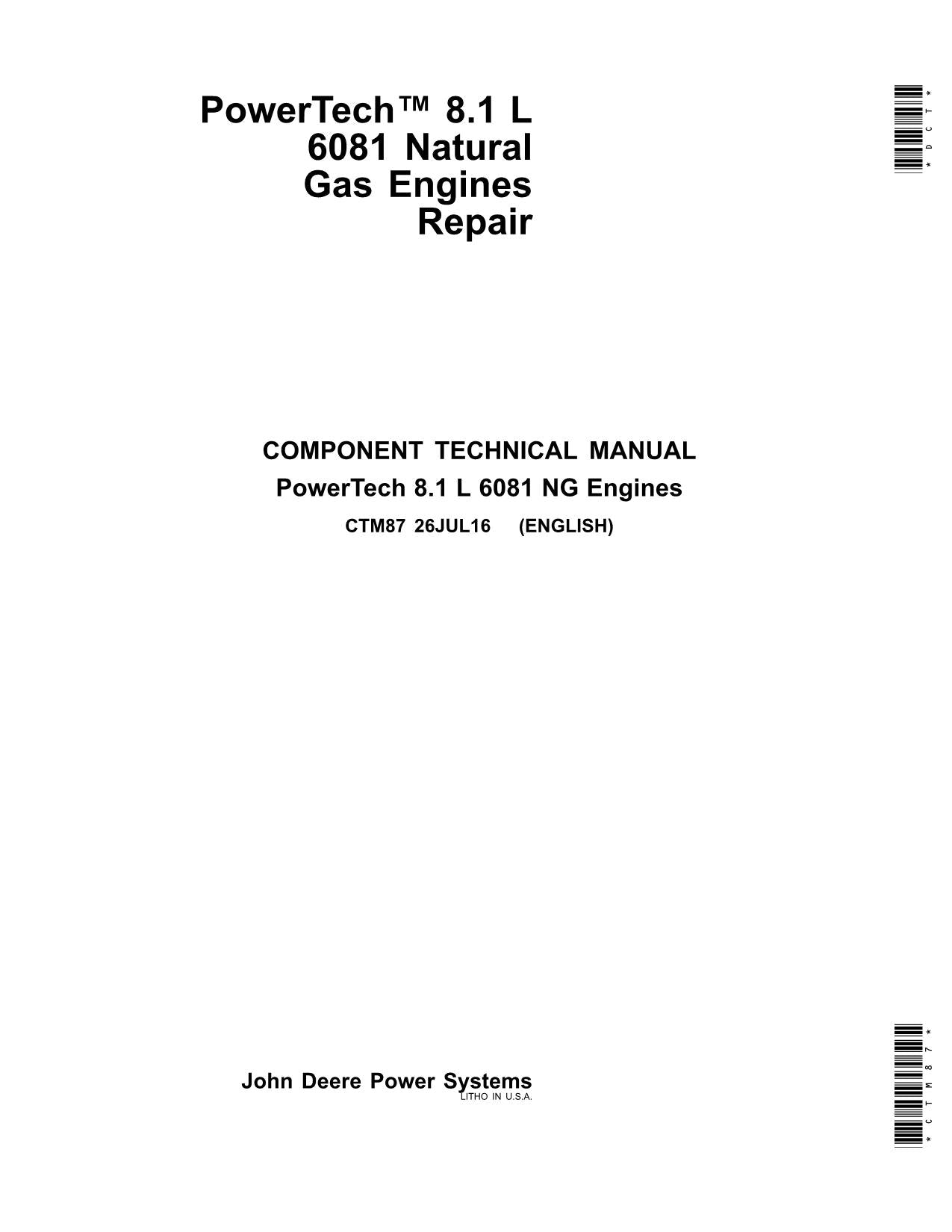 Manuel d'entretien du moteur John Deere PowerTech 8.1 L 6081 NG