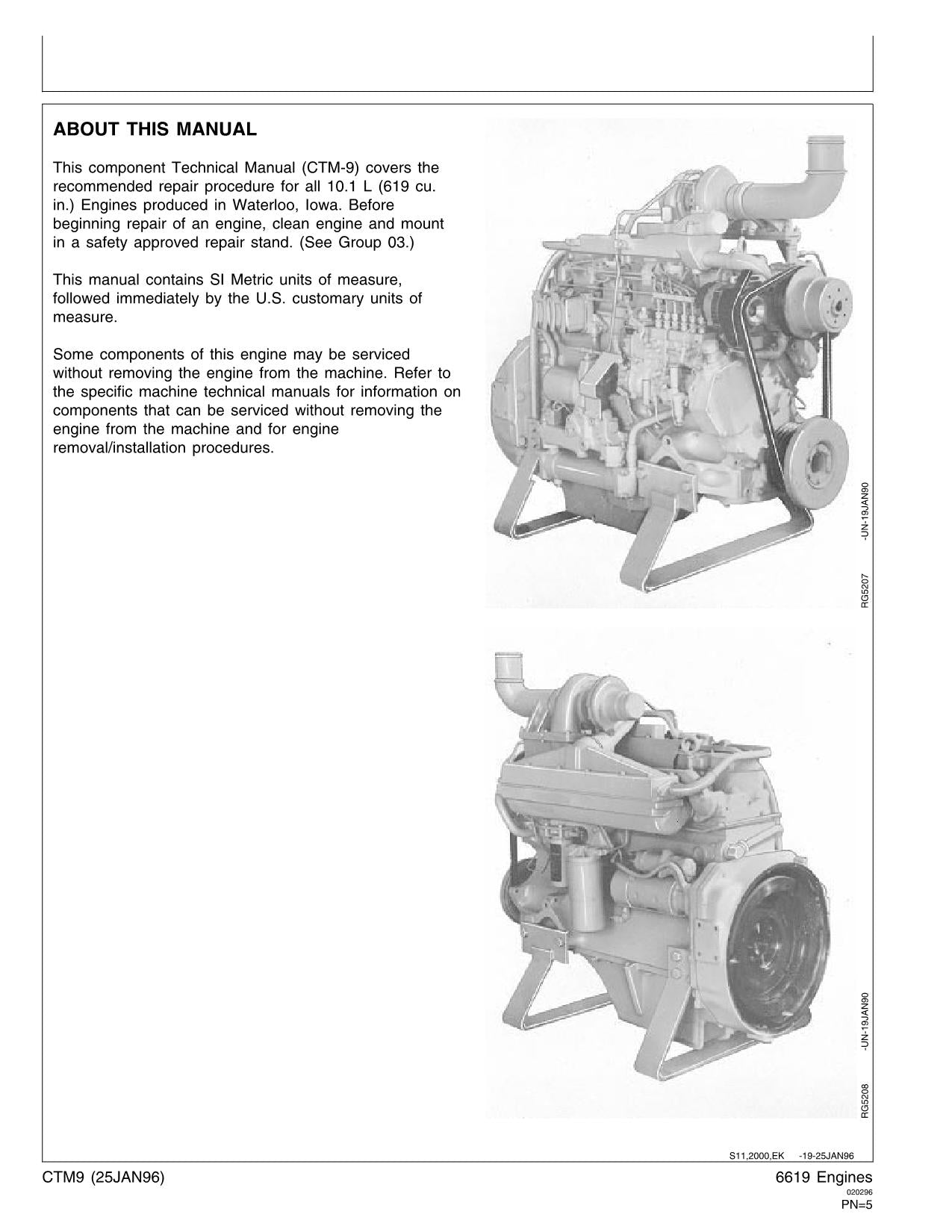 John Deere 5730 8450 8650 8440 Serie 500 6619 Motor-Servicehandbuch